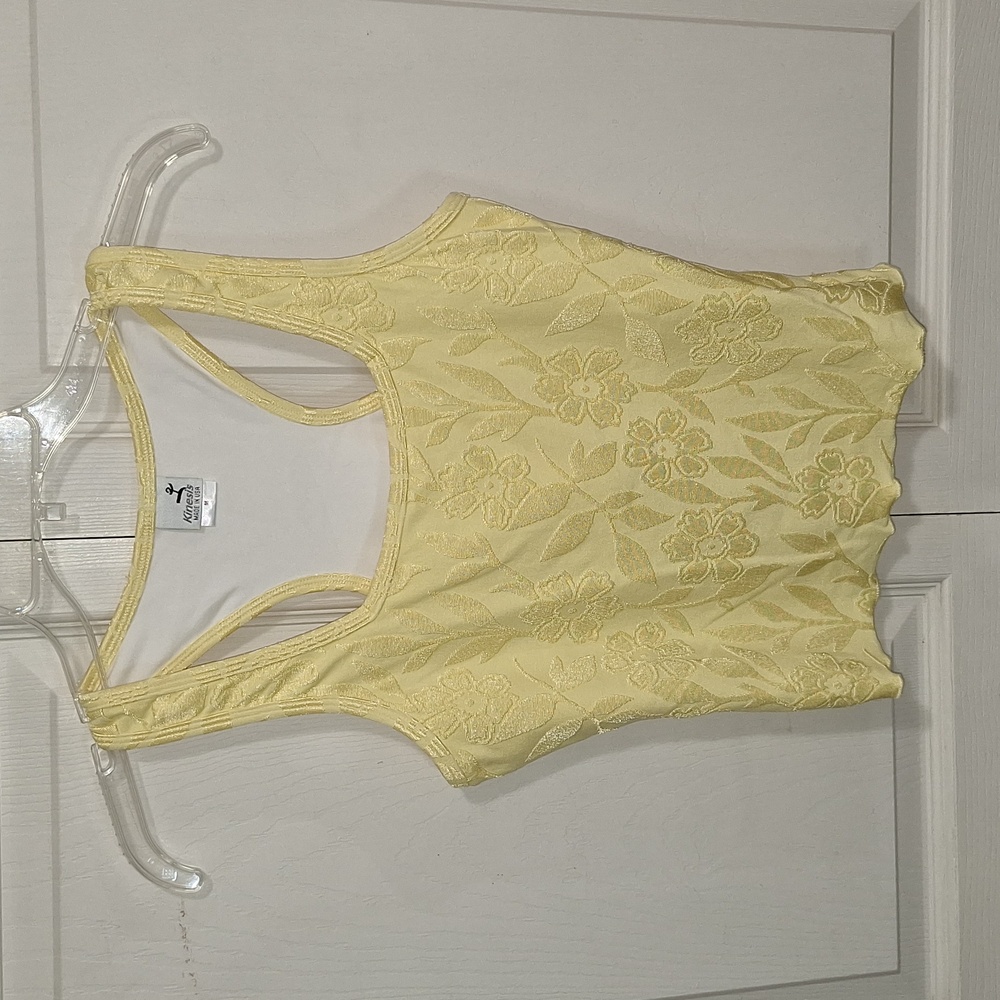 Vintage Kensie USA Stretch Racerback Workout Tank Top - M - Pale Yellow Floral